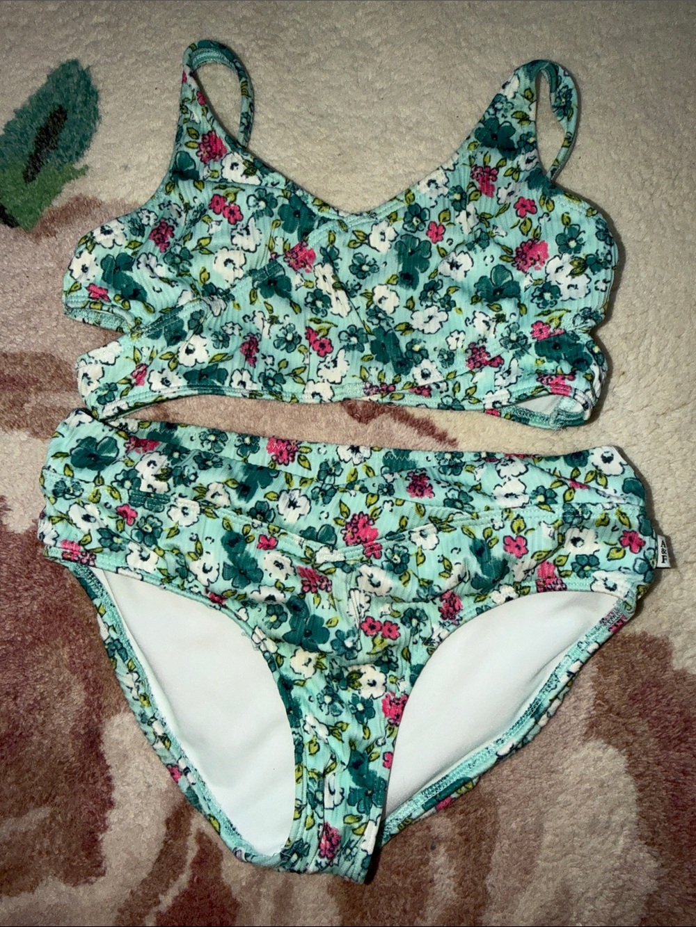abercrombie kids Teal Floral Two-Piece Swim Set